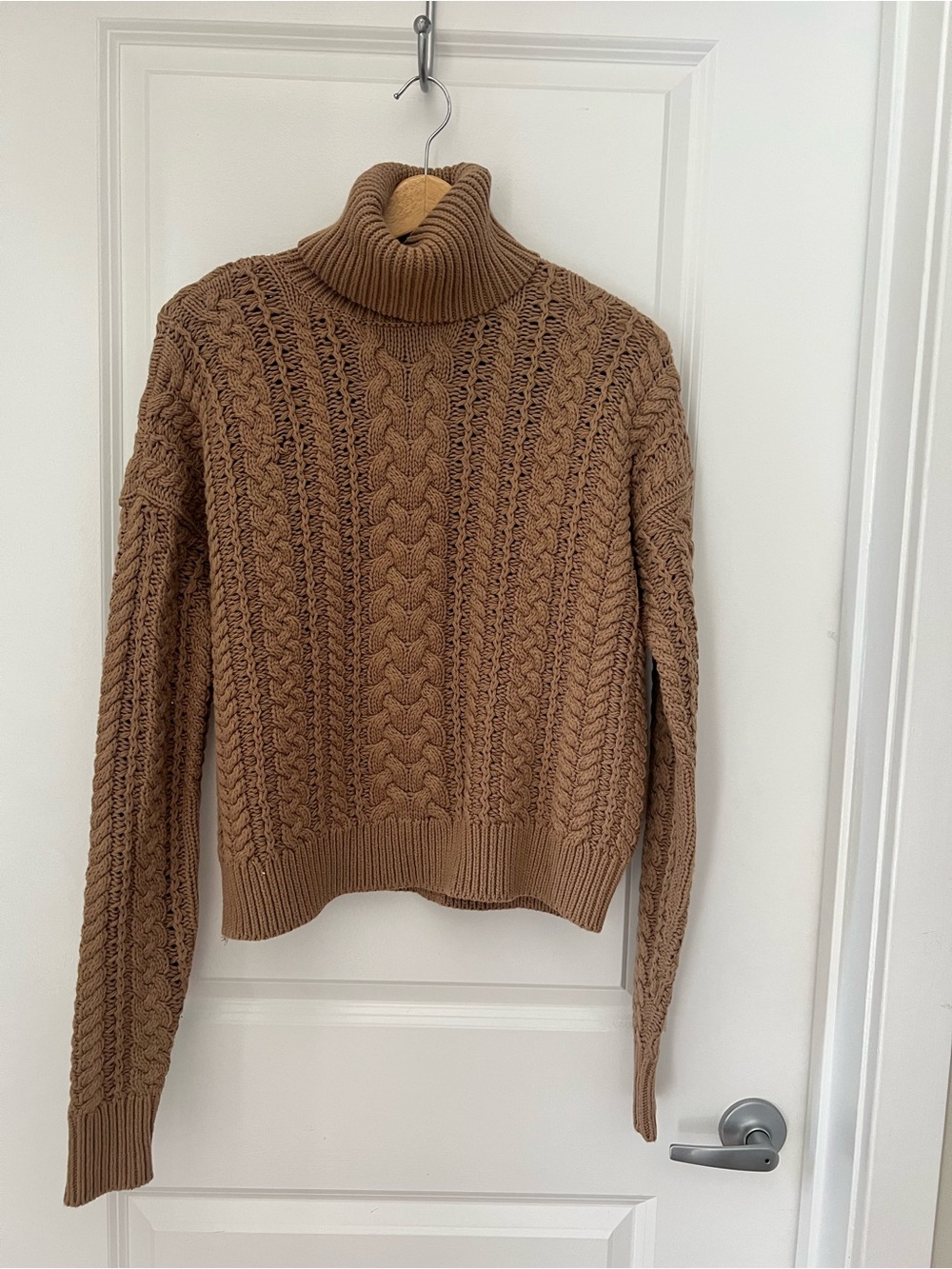 Ralph Lauren Cable Knit Turtleneck cotton blend Sweater in classic camel